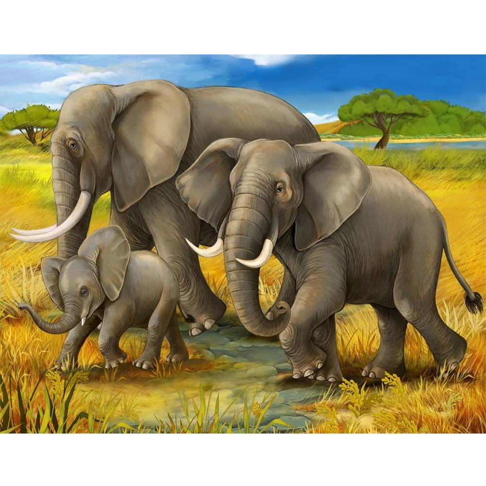 Diamond Painting - Full Round - Elephant Family – Everydayedeals