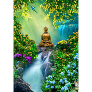 Image result for Water fall with buddha painting images