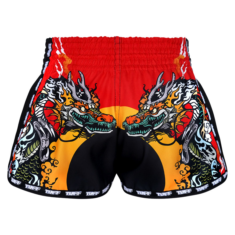 TUFF Muay Thai Boxing Shorts New Retro Style Red Chinese Dragon and Ti ...