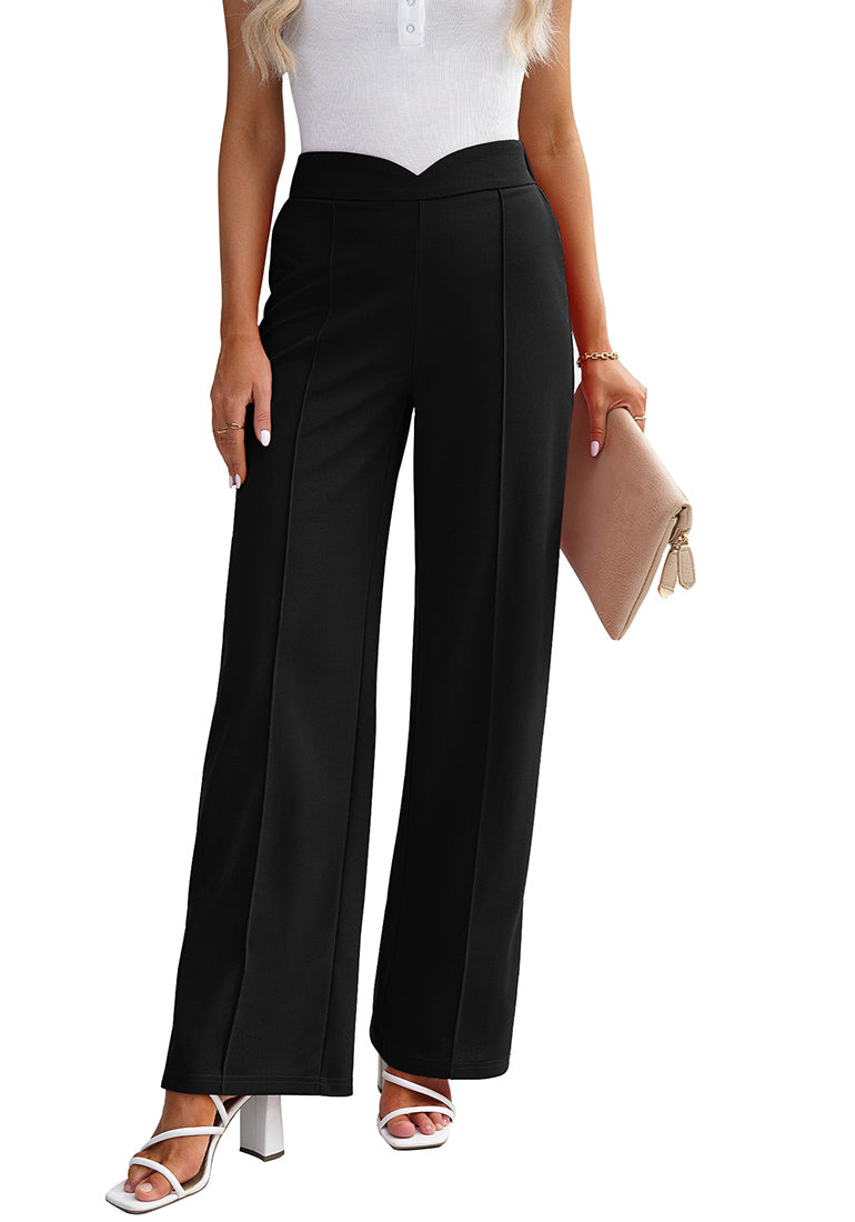 Women's Wide Leg Pants High Elastic Waisted in The Back Business Work  Trousers Long Straight Suit Pants Black at  Women's Clothing store