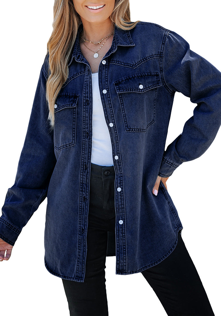 Blue Plunge Women's Trendy Long Denim Jackets Oversized Shackets with ...
