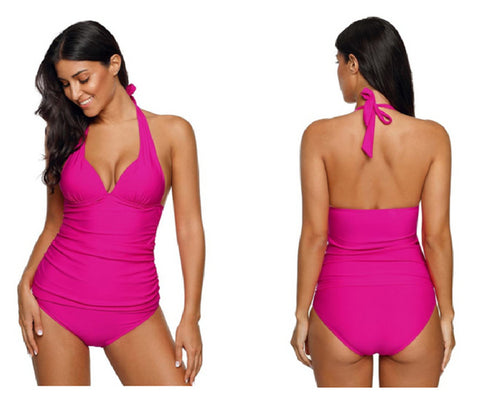 Hot Pink Sweetheart Neckline Halter Tankini Set | Lookbook Store