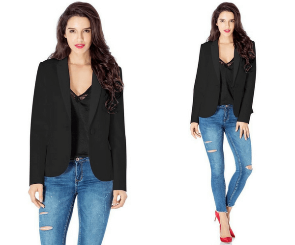 Black Back-Slit Notched Lapel Blazer - Lookbook Store