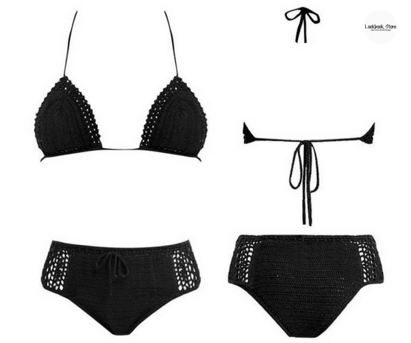 Black Crochet Halter Bikini Set - Lookbook Store