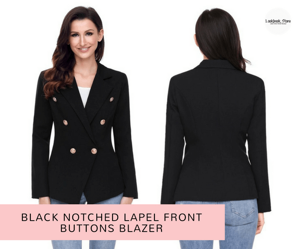 Black Notched Lapel Front Buttons Blazer | Lookbook Store