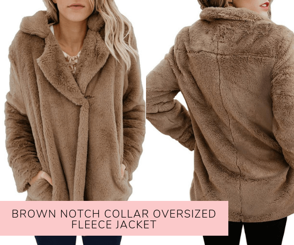 Brown Notch Collar Oversized Fleece Jacket - Lookbook Store