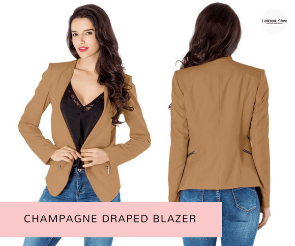 Champagne Draped Blazer | Lookbook Store