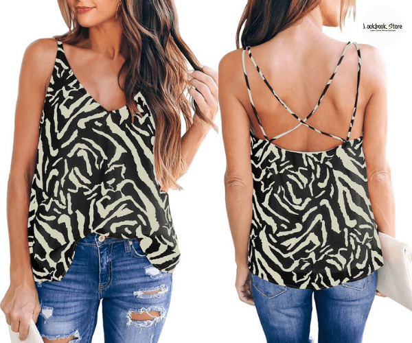 Black Zebra-Print Strappy Back Loose Cami Top | Lookbook Store