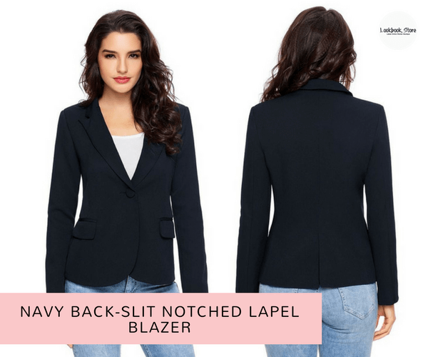 Navy Back-Slit Notched Lapel Blazer | Lookbook Store