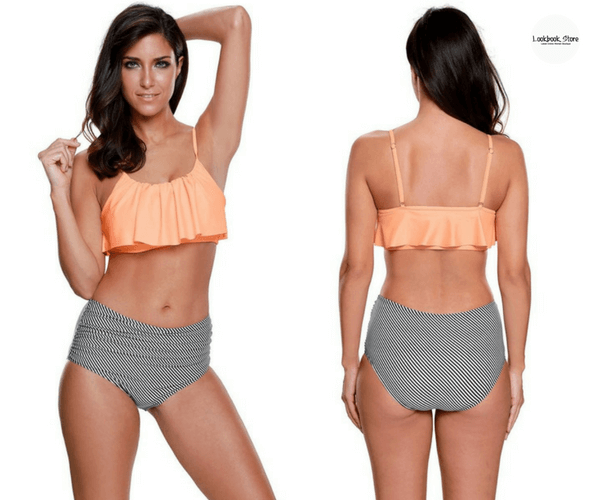 Orange Falbala High-Waisted Bikini Set | Lookbook Store