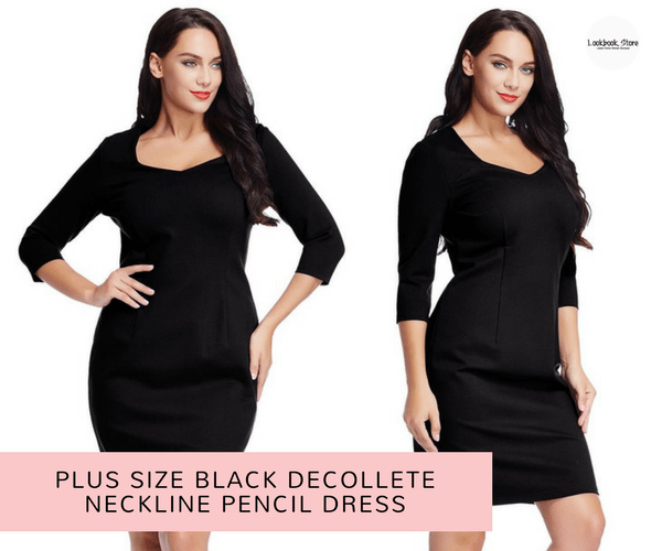 Plus Size Black Decollete Neckline Pencil Dress - Lookbook Store
