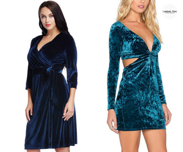Plus Size Navy Blue Velvet Wrap Dress and Blue Velvet Knotted Cutout Dress | Lookbook Store
