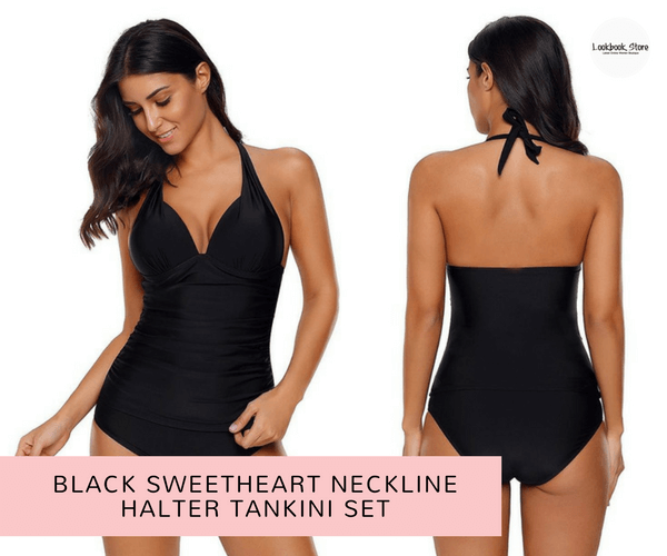 Black Sweetheart Neckline Halter Tankini Set | Lookbook Store