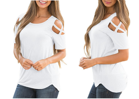 White Crisscross Cutout Shoulder Blouse | Lookbook Store