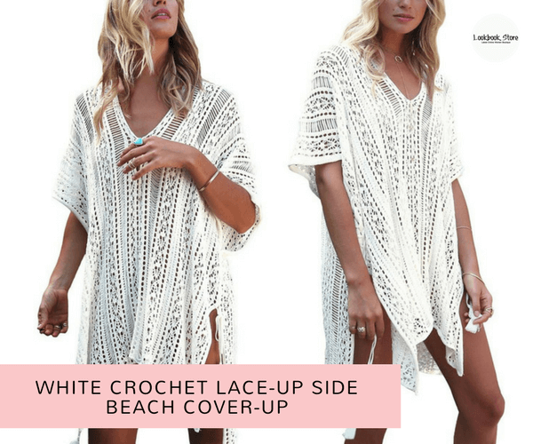 White Crochet Lace-Up Side Beach Cover-Up | Lookbook Store