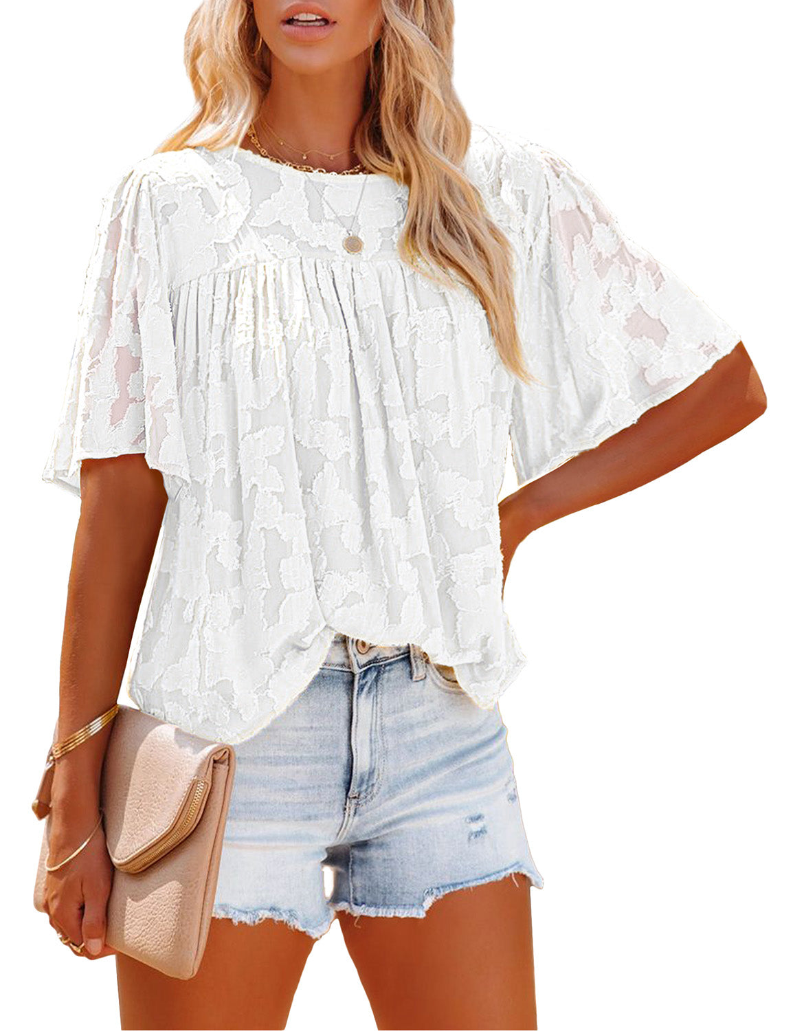 White Butterfly Half Sleeves Oversized Lace Blouse | Lookbook Store