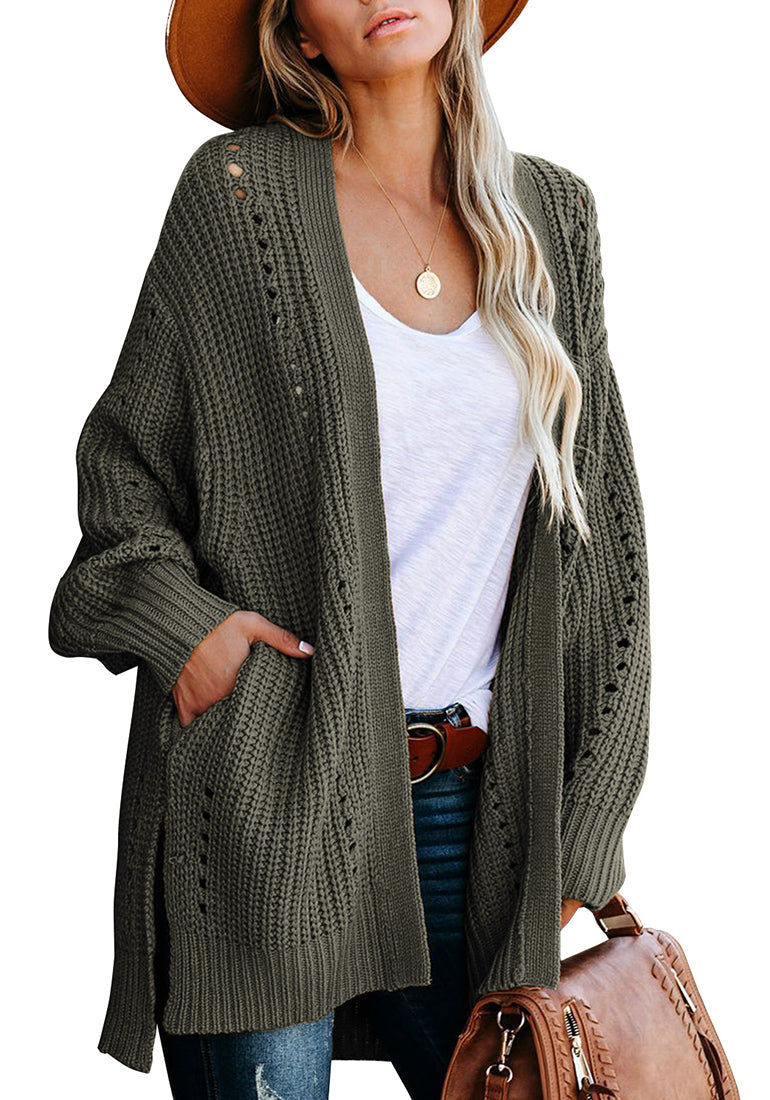 LookbookStore Women Open Front Knit Cardigan Leopard Print Button Down ...