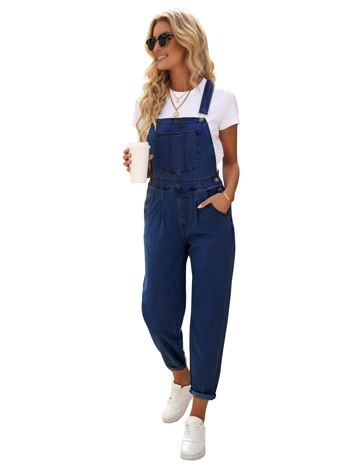 Dark Blue Cuffed Denim Bib Jeans Overalls | Lookbook Store