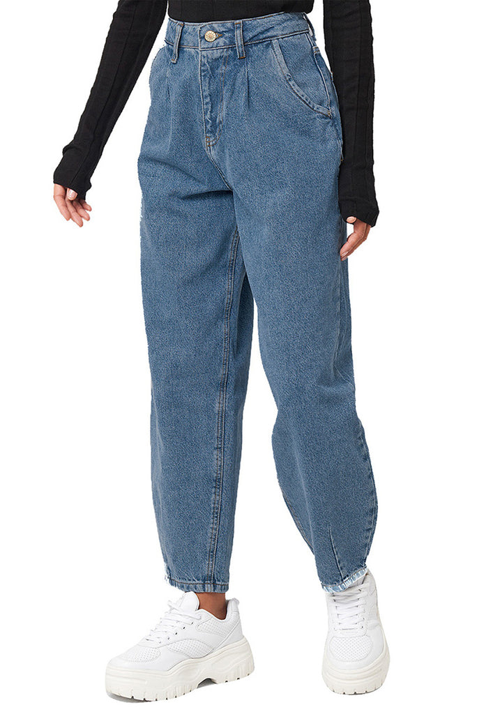 Dark Blue High-Waist Loose Denim Mom Jeans | Lookbook Store