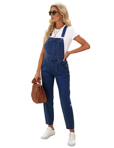 Dark Blue Cuffed Denim Bib Jeans Overalls | Lookbook Store