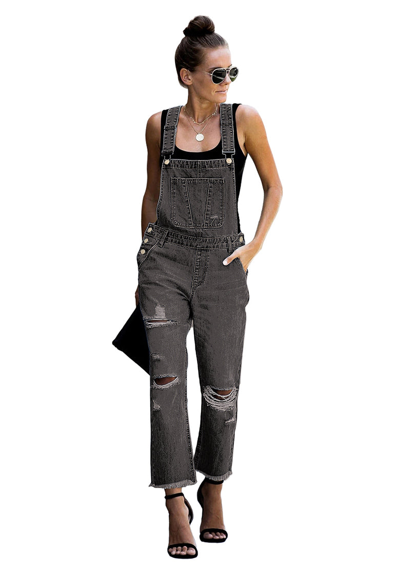 LookbookStore Women's Casual Ripped Denim Bib Overalls Stretch Jeans P ...