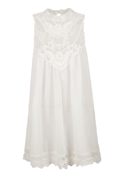 Lace Chiffon Mini Dress - White | Lookbook Store