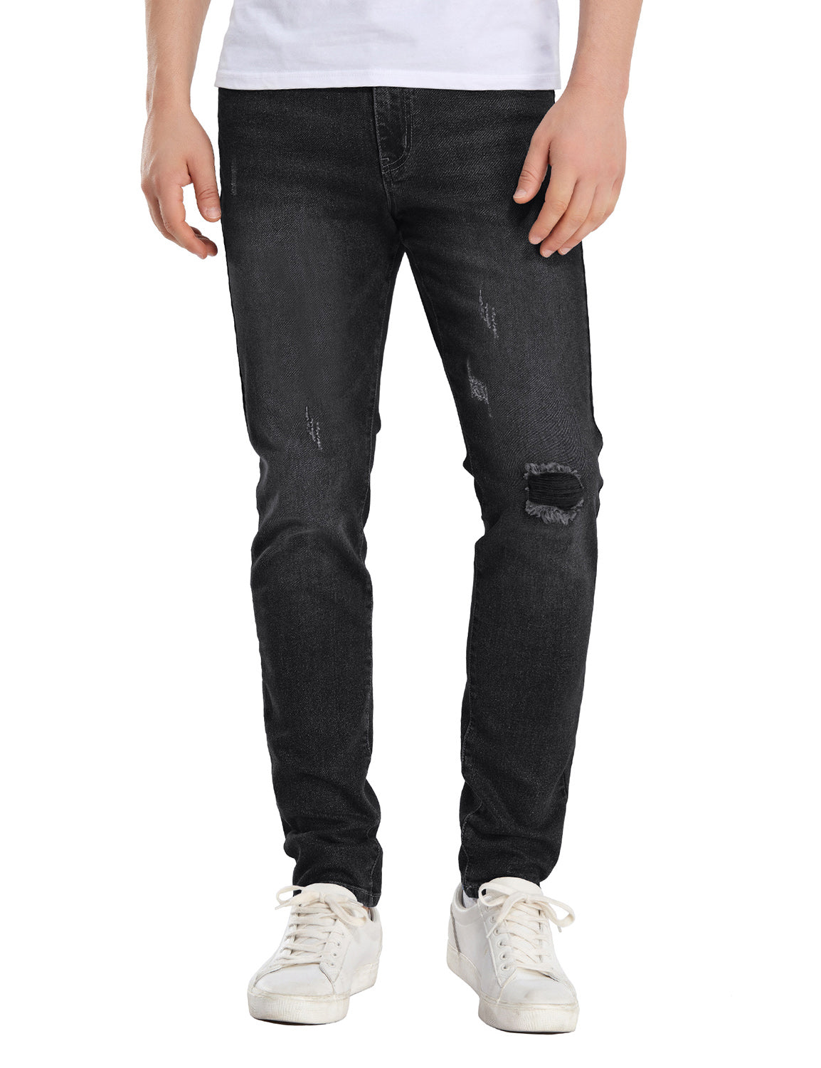 Black Mid-Waist Ripped Knee Men's Denim Jeans | Lookbook Store