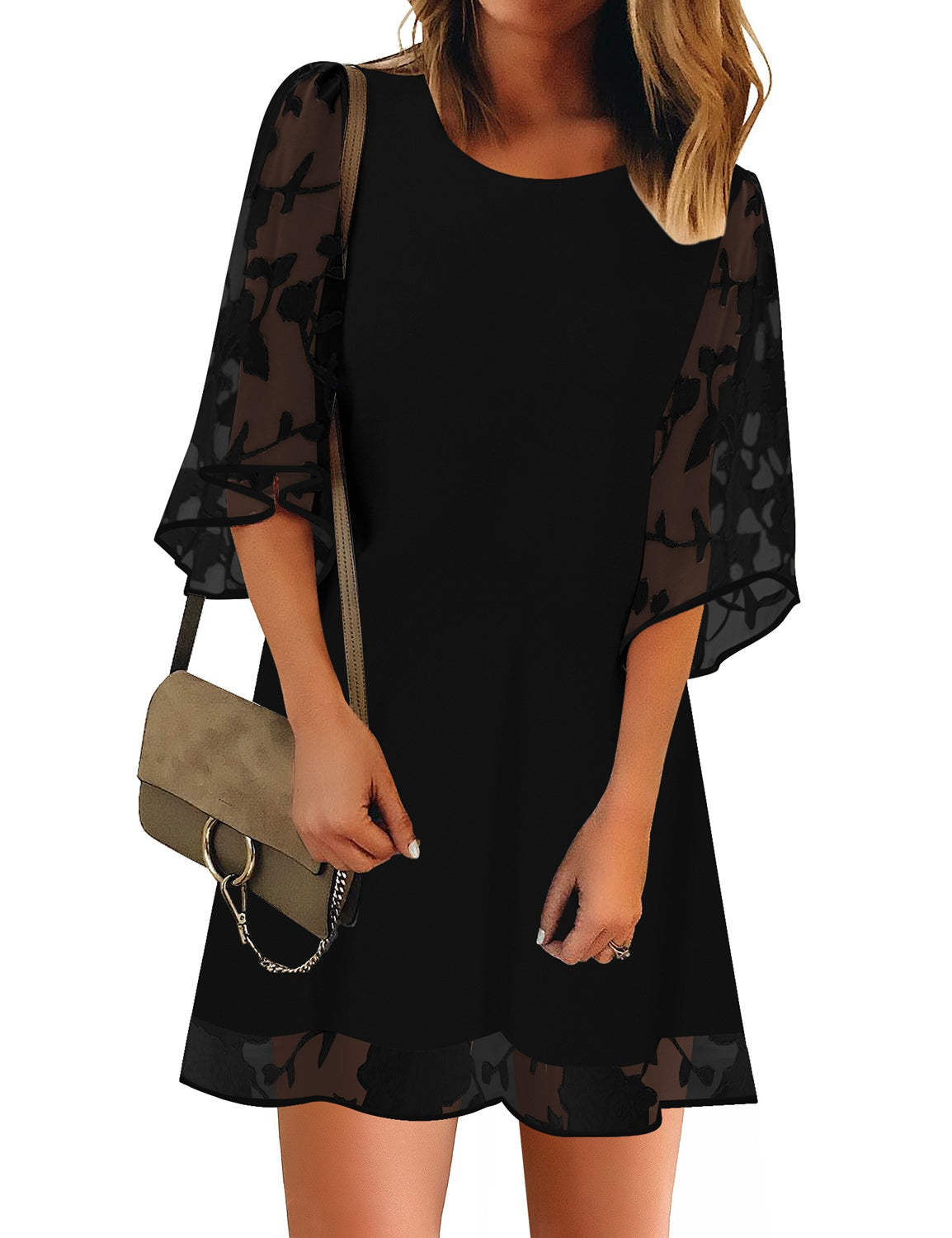 Women Casual Midi Shirt Dresses Collared Floral Pattern 3/4 Sleeve Belted  Dress Tunic Beach Party Dress Summer Spring, Black, Small : :  Clothing, Shoes & Accessories