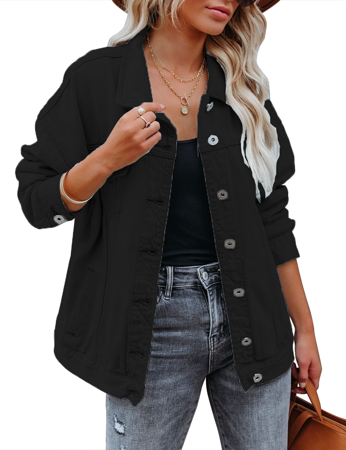 Black Drop Shoulder Button-Down Vintage Denim Jacket – Lookbook Store