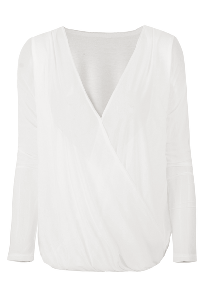 Mesh Shell V Neck Shirt - White | Lookbook Store