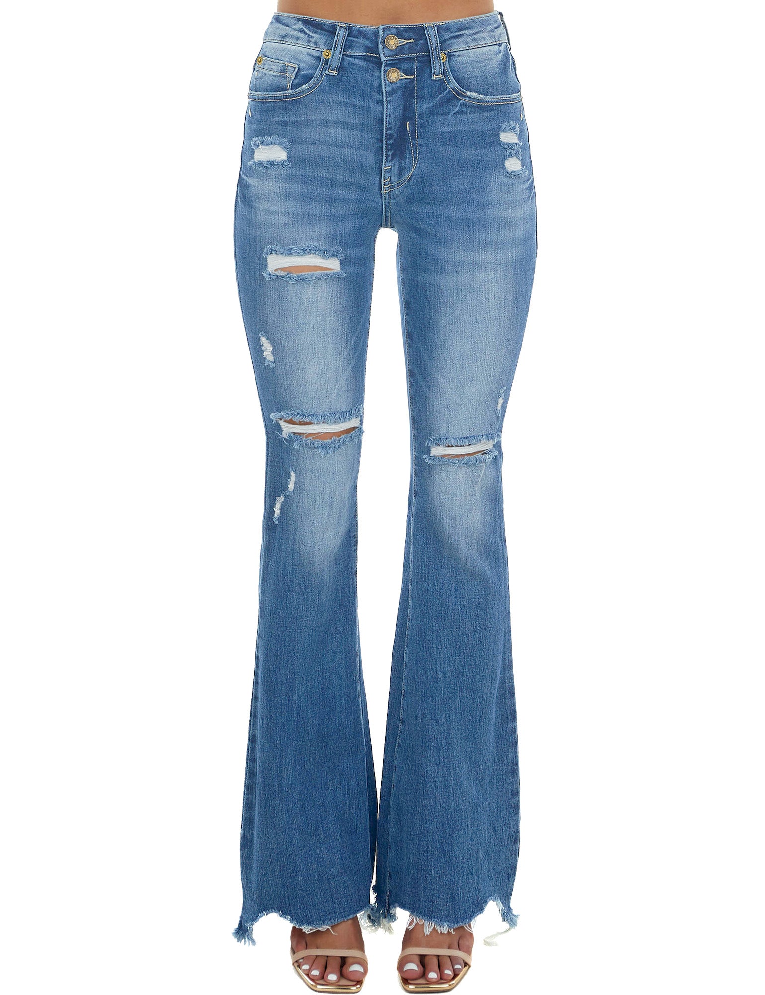 LookbookStore Flare Jeans for Women Distressed Bell Bottom High Waiste ...