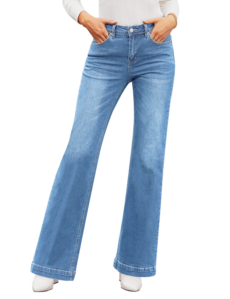 Light Blue Mid-Waist Stretchable Straight Leg Denim Jeans | Lookbook Store