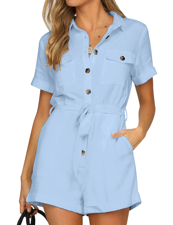 light blue short jumpsuit