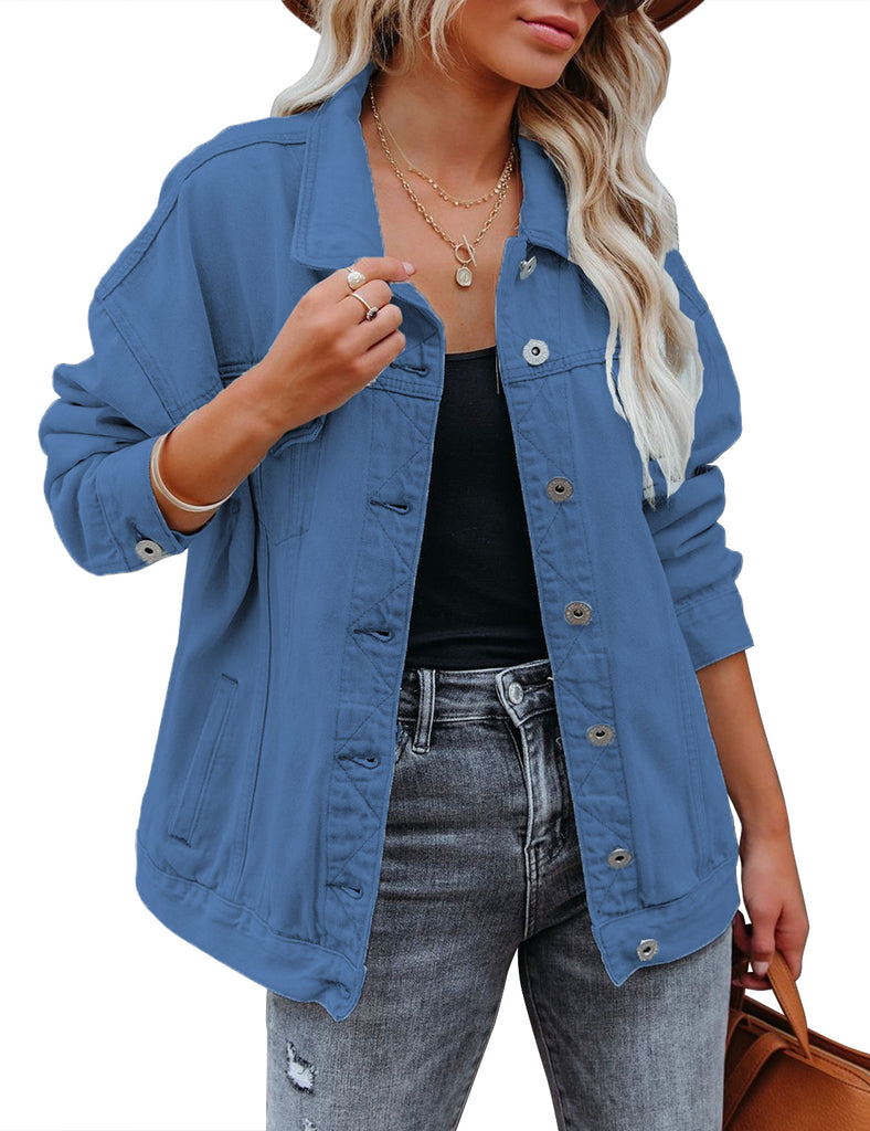 Blue Drop Shoulder Button-Down Vintage Denim Jacket | Lookbook Store