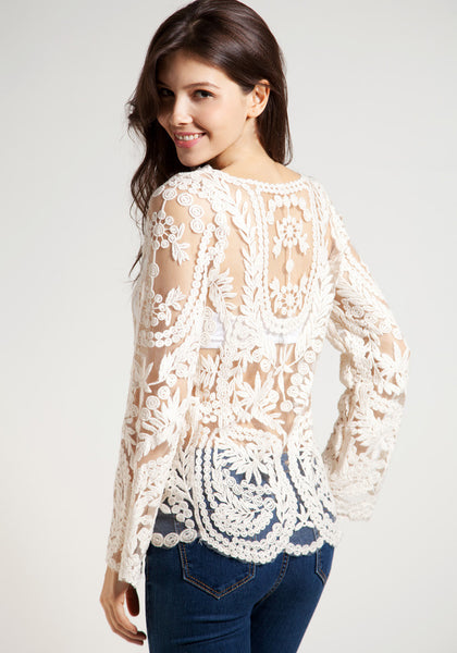 Crochet Lace Top - Beige | Lookbook Store