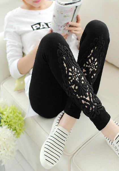 Black Lace Panel Leggings | Lookbook Store
