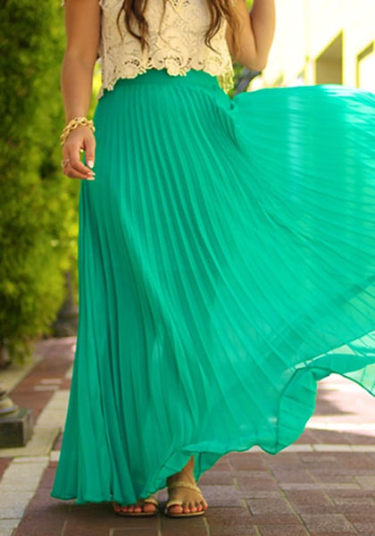 Green Pleated Maxi Skirt | Lookbook Store