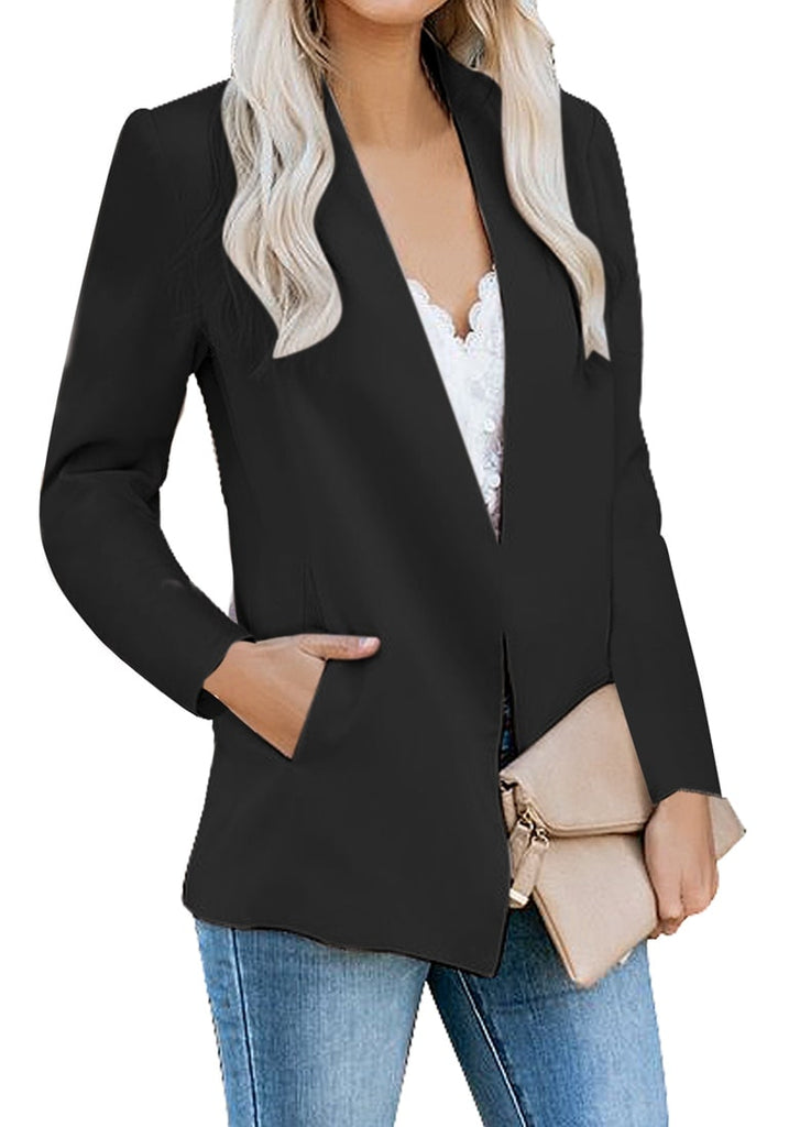 Black Open-Front Side Pockets Blazer | Lookbook Store