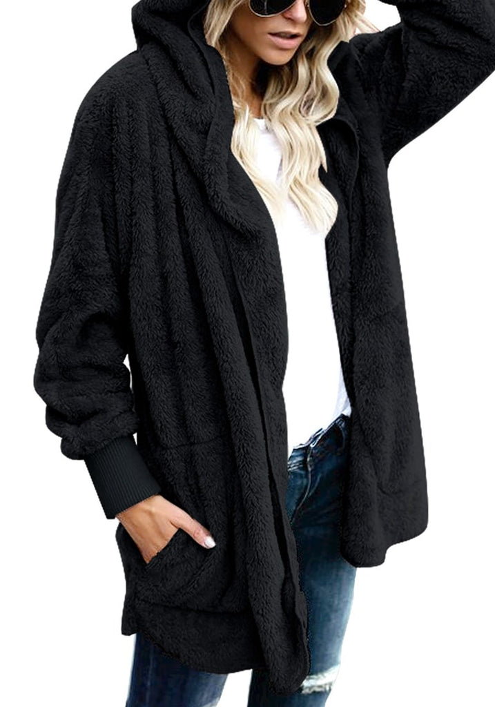 LookbookStore Women's Oversized Open Front Hooded Draped Pockets Cardi ...