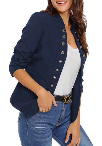 Navy Stand Collar Open-Front Blazer | Lookbook Store