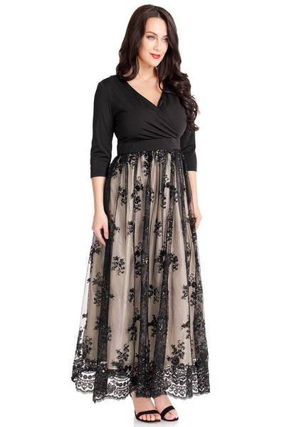 Plus Size Black Mesh Floral Sequin Maxi Dress | Lookbook Store