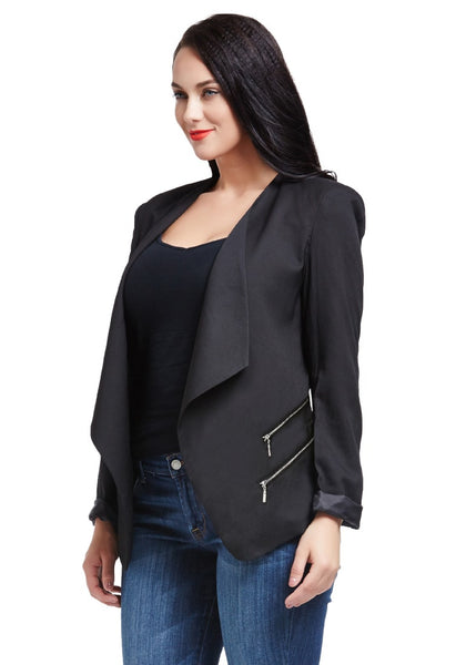 Black Padded-Shoulder Draped Blazer | Lookbook Store