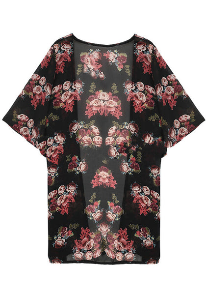 Black Floral Chiffon Kimono | Lookbook Store