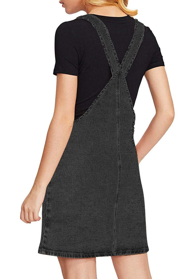 plus size black denim pinafore dress