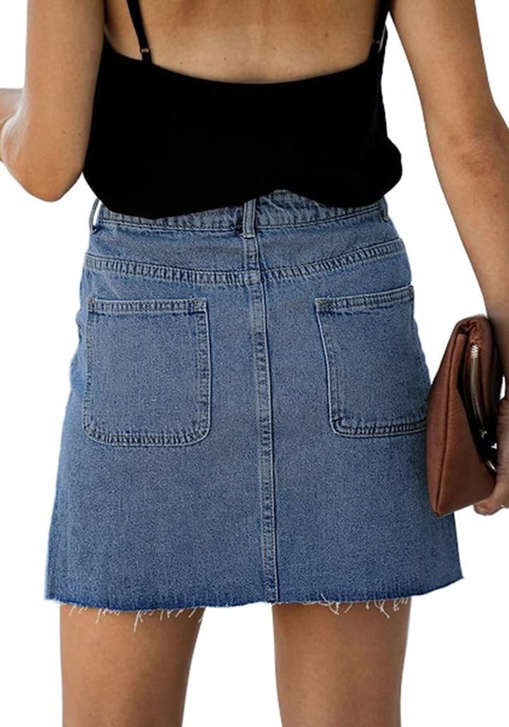 Blue Button-Down Denim Mini Skirt | Lookbook Store