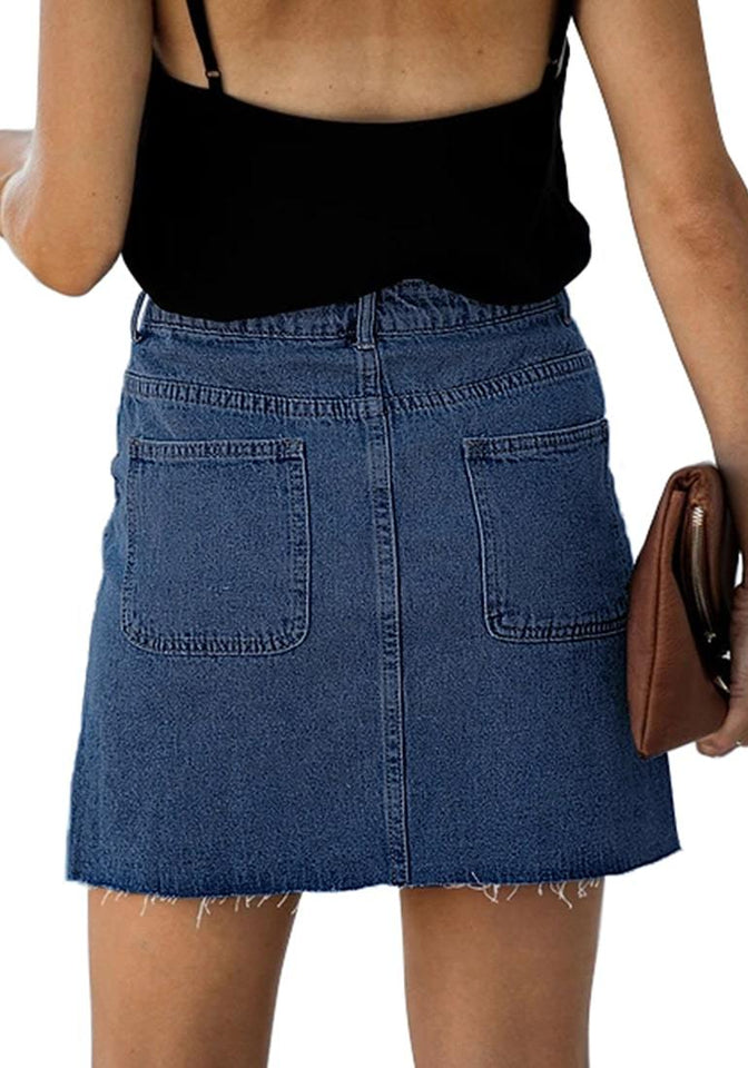 button down denim mini skirt