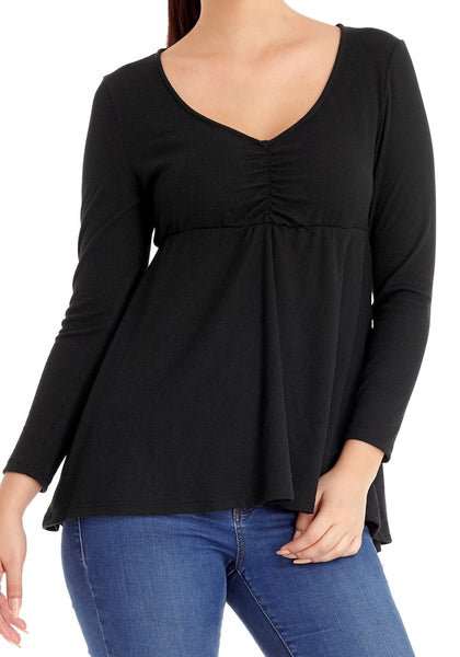 Black Ruched Ribbed Empire-Cut Top | Lookbook Store