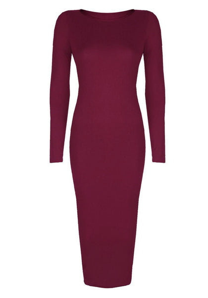 Burgundy Bodycon Midi Dress | Lookbook Store