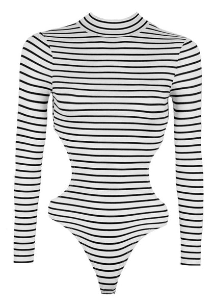 Striped Mock Neck Bodysuit | Lookbook Store