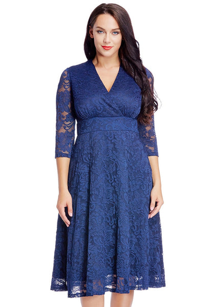 Plus Size Royal Blue Lace Surplice Midi Dress | Lookbook Store